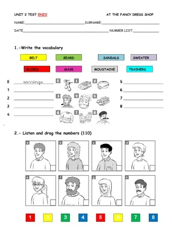 Unit 3 test 3º grade