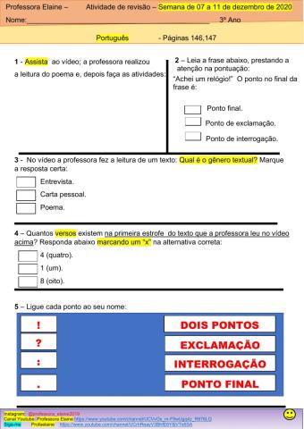 Interpretação de texto - vamos reforçar a ideia sobre as pontuações, descobrir um pouco mais sobre verso numa estrofe.