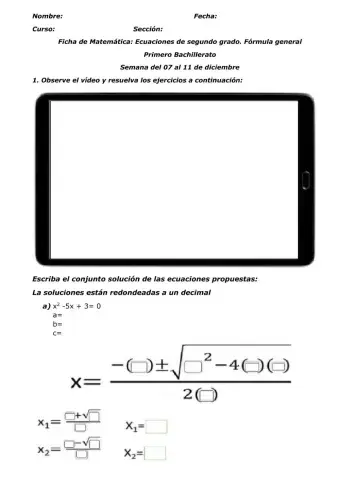 Ecuaciones de segundo grado por fórmula general