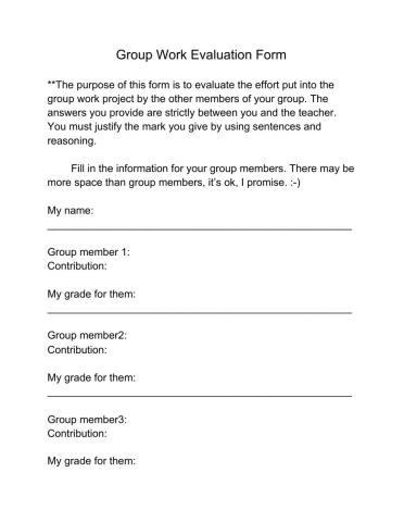Group Work Evaluation Form