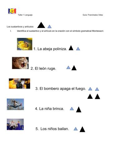 Sustantivos  y artículos signo gramatical Montessori