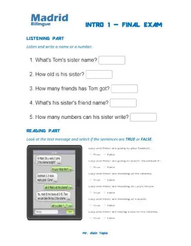 MGT - INTRO1 FINAL EXAM (PRE A1)