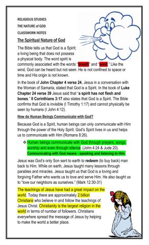 Religious Studies Notes: The Nature of God Part 1