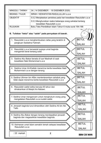 Sirah : Kewafatan Rasulullah S.A.W