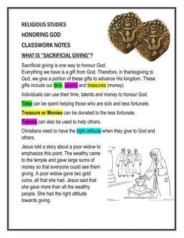 Religious Studies Notes: HONORING GOD