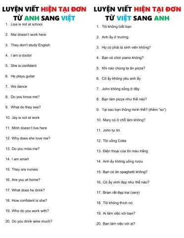Luyện viết với Hiện Tại Đơn