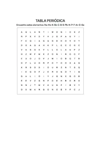 Sopa de letras tabla periódica