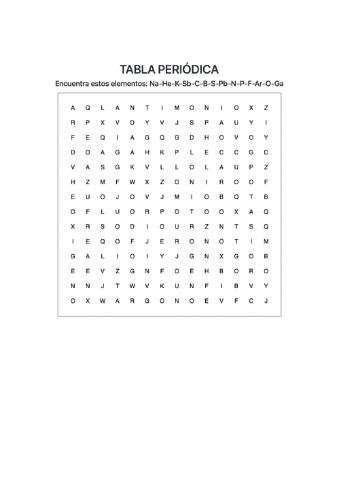 Sopa de letras tabla periódica