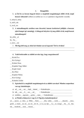 Helyesírási begyakorló 1.