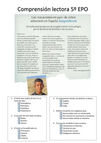Comprensión lectora 5º Primaria