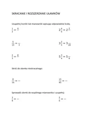 Kartkówka- skracanie i rozszerzanie ułamków