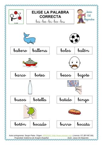 Elige la palabra correcta con BA BE BI BO BU