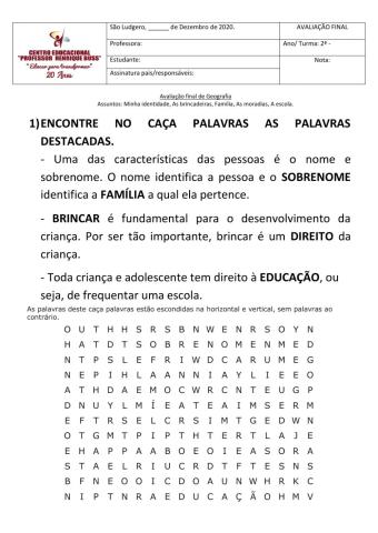 Geografia Avaliação final