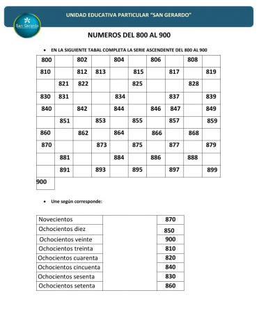 Números del 800 al 900