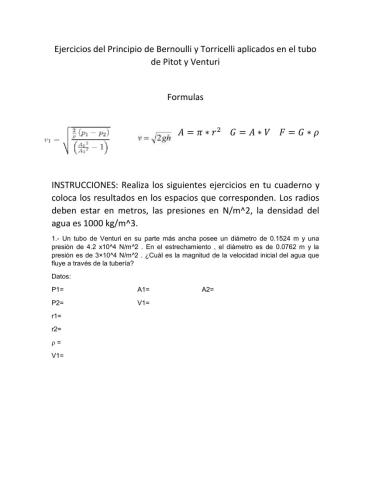Problemas del tubo de pitot y venturi