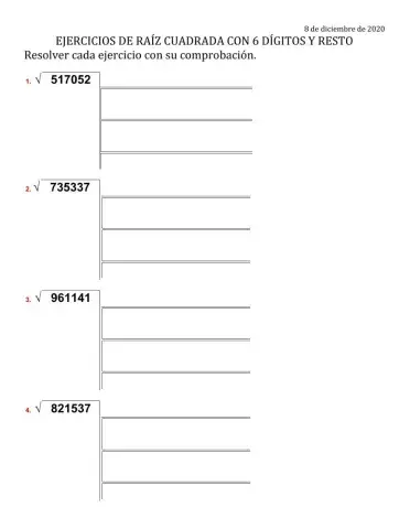 EJERCICIOS DE RAÍZ CUADRADA 6 cifras y resto