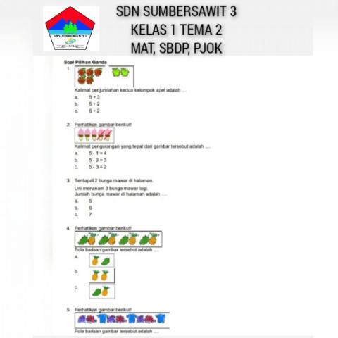 Kelas 1 tema 2 mat, sbdp, pjok