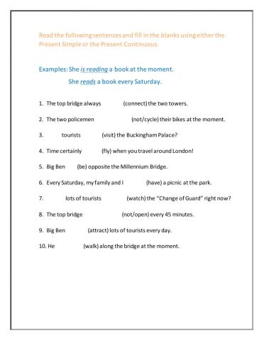 London sightseeing - Grammar activity