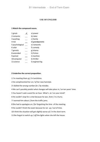 B1 Intermediate End of term Exam