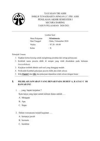 Soal PAS I B.Indonesia