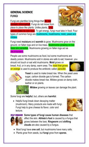 GENERAL SCIENCE: Fungi Notes