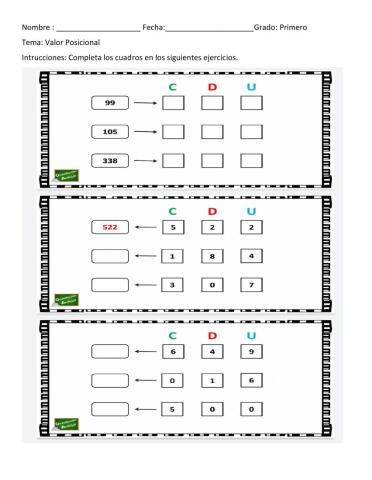Valor posicional Primer grado