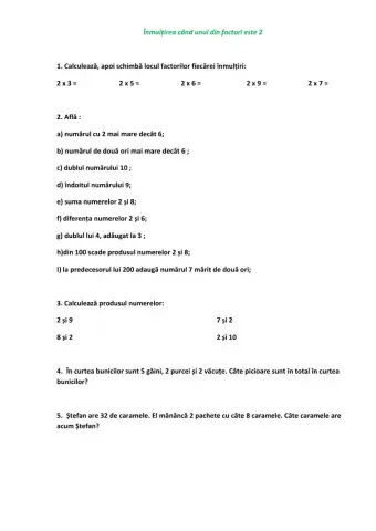 Înmultirea când unul dintre factori este 2