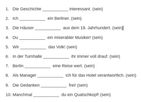 Indsæt præsensformerne af sein: