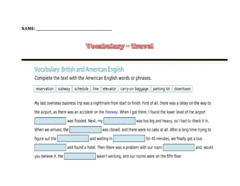 Vocabulary travel comex