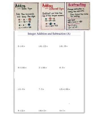 Adding and Subtracting Integers