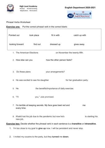 Phrasal Verbs Worksheet
