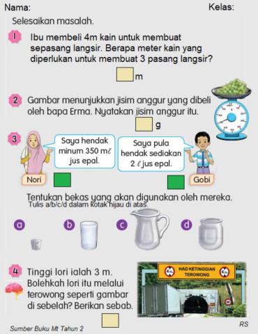 Selesaikan maslah panjang,jisim dan isipadu cecair tahun 2