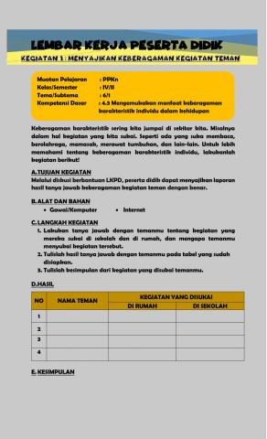 LKPD Tema 6 Subtema 1 Pembelajaran 4