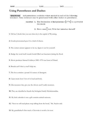 Paretheses and Dashes