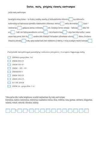 Datos, matų, piniginių vienetų santrumpos