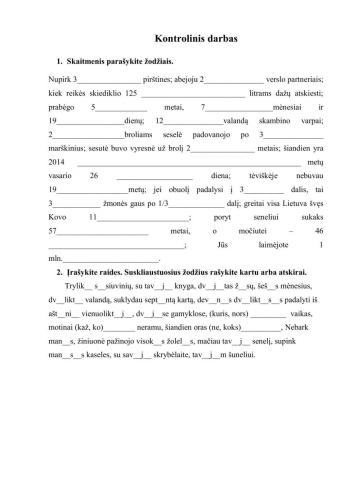 Kontrolinis darbas 7 kl. Skaitvardis