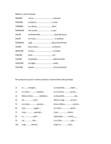 Esame Verbi al Passato