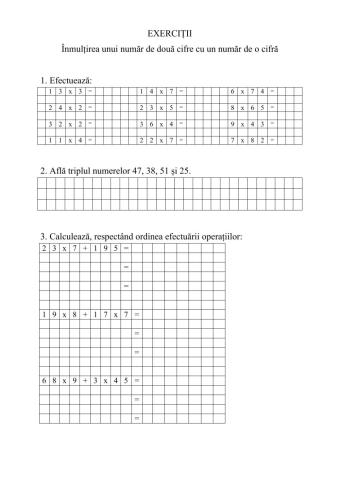Înmulțirea unui nr de două cifre cu un număr de o cifră