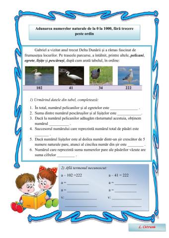 Adunarea nr.naturale de la 0 la 1000, fără trecere peste ordin-2