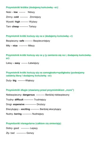 Stopniowanie przymiotników -stopień wyższy