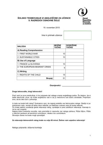 Tekmovalna pola (šolsko tekmovanje) november 2015