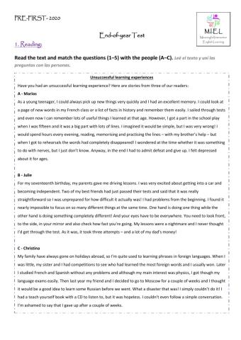 Gold Pre-first End Of Year Test