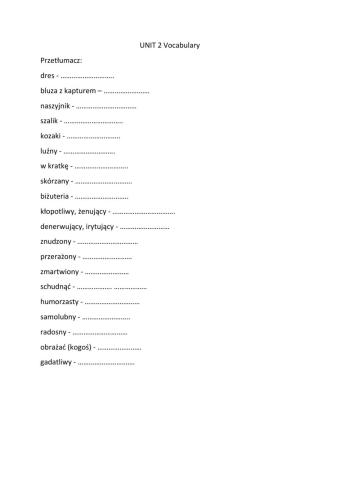 English Class A2+ Unit 2 vocabulary