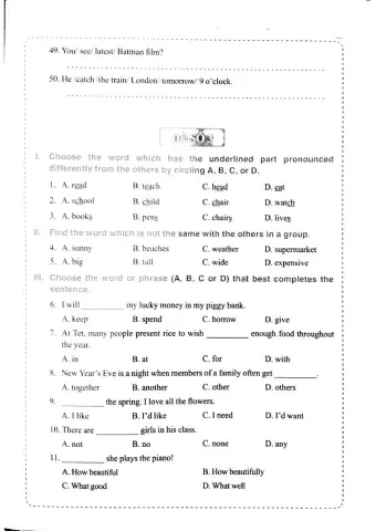 Bộ đề thi TA vào 6 - Đề số 3