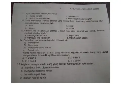 PAS Tematik Tema 4 Sub tema 1 dan 2