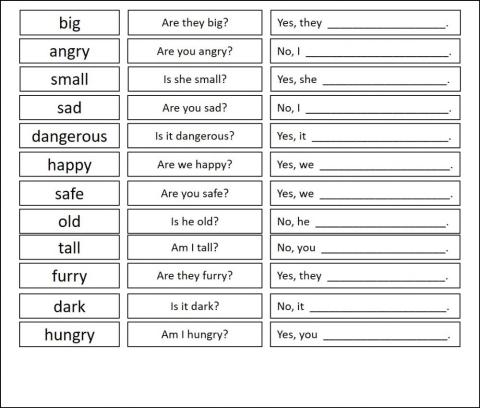 Conjugar TO BE (pos - neg) con adjetivos