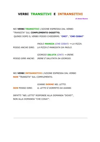 Verbi transitivi e intransitivi