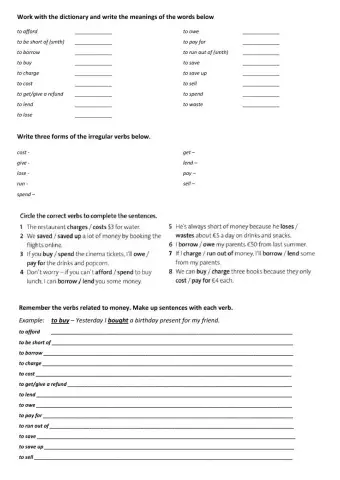 Solutions Pre Intermediate Unit 7 Money verbs