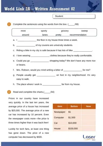World Link 2 - Test for units 4 to 6