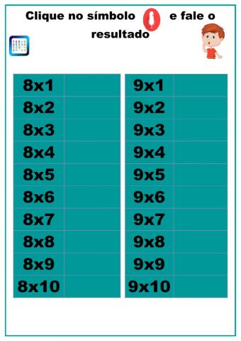 Tabuada do 8 e 9
